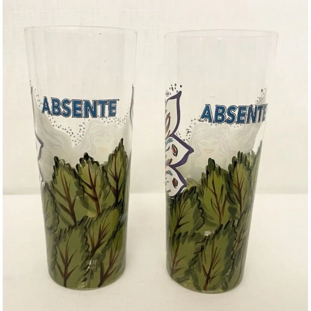 (2) Lot Grande Absente Absinthe Originale Refined Drink Cocktail Glasses Painted
